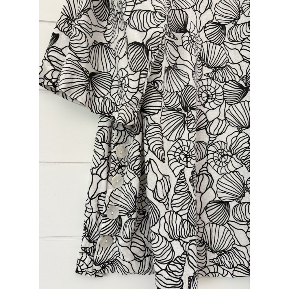 Martha Stewart 2X Linen Blend Seashell Print Popover Tunic Blouse Beach Coastal - Picture 8 of 12